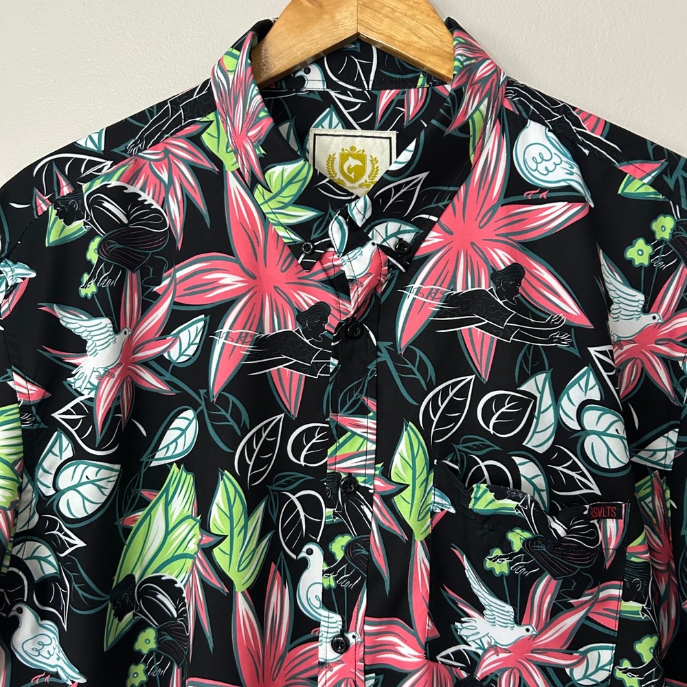 RSVLTS Shirt Tom Ace Pigeon Mens XL Black Ace Ventura Kunuflex Button Up Stretch